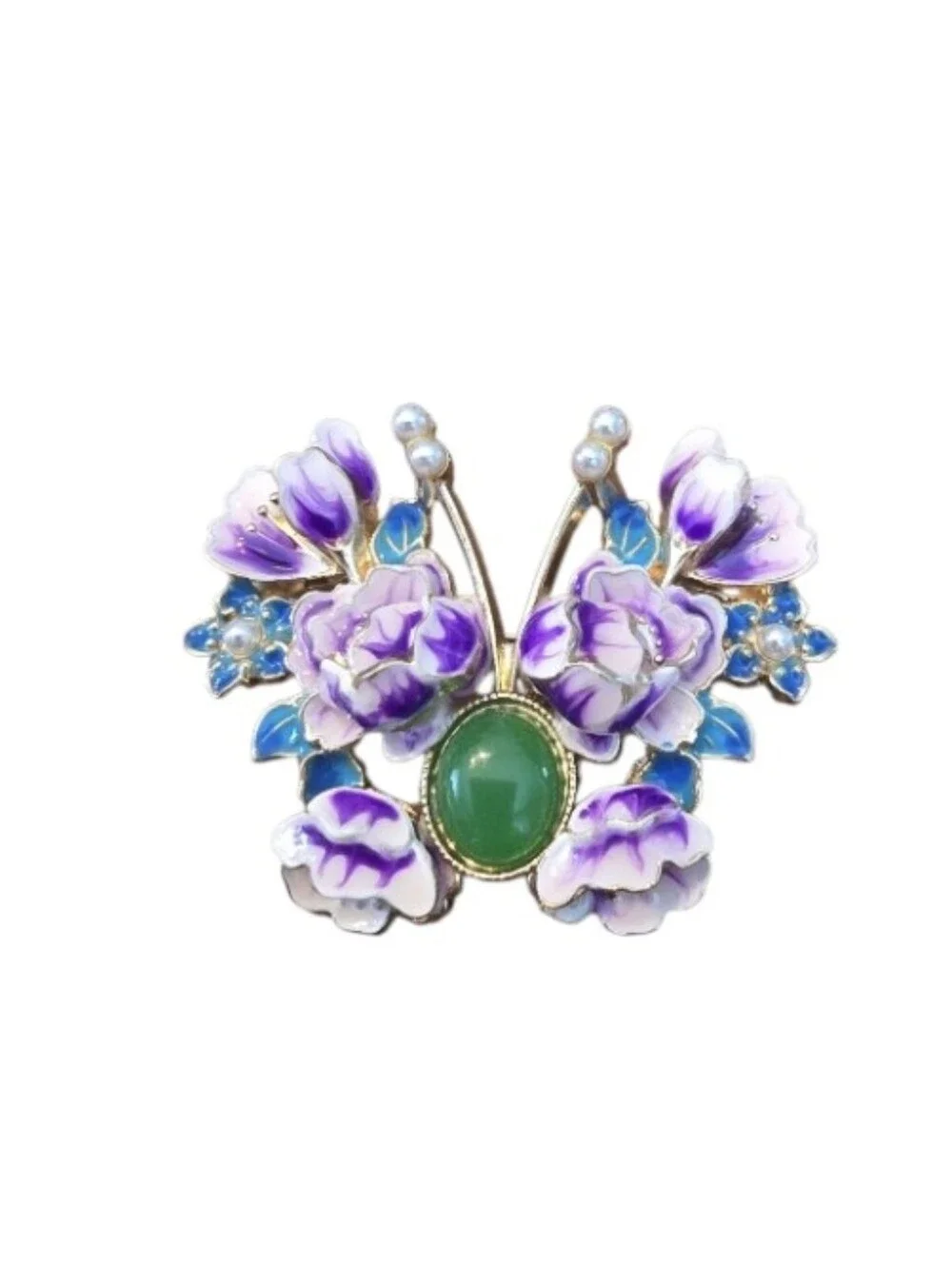 Floral Enamel Butterfly Brooch In EUC